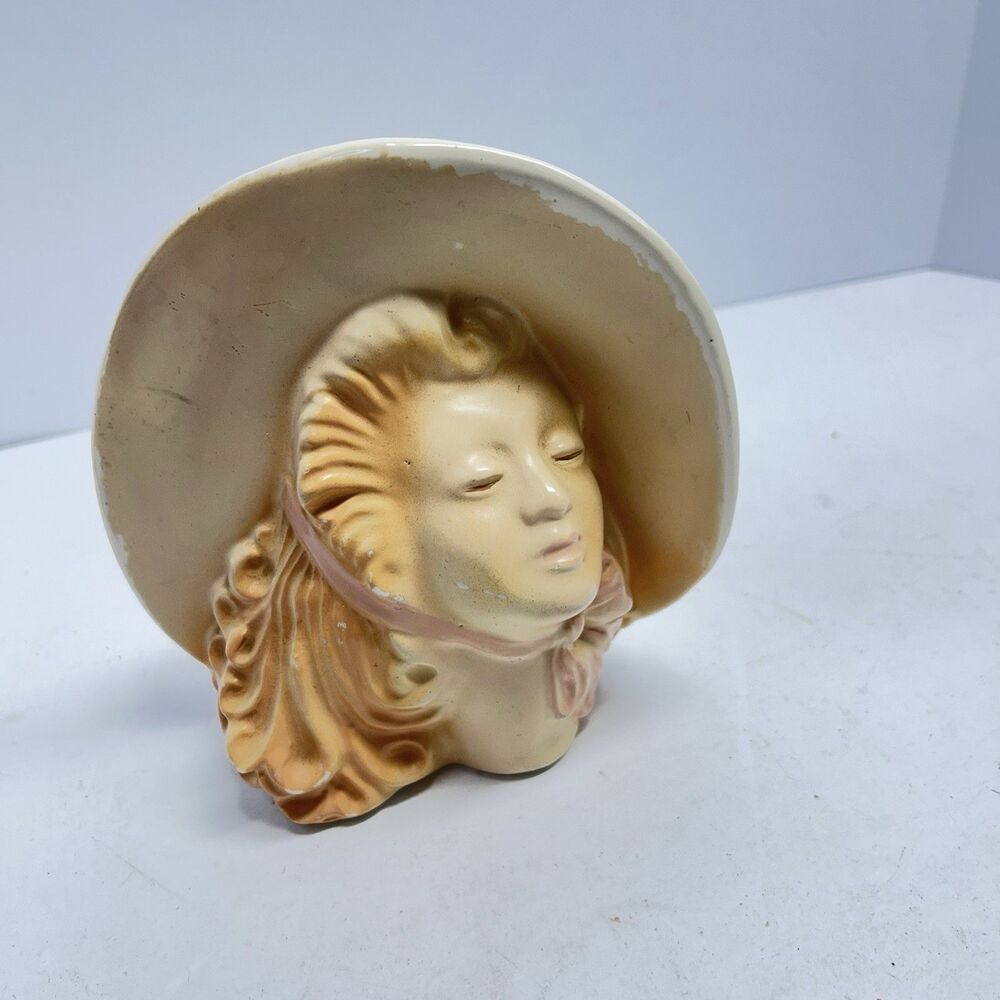 Vintage ORCO Pottery Lady Head Vase Girl in Bonnet Florida Art Pottery